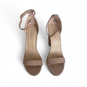 Ankle Strap Block Heel Sandals in Pinkish Nude